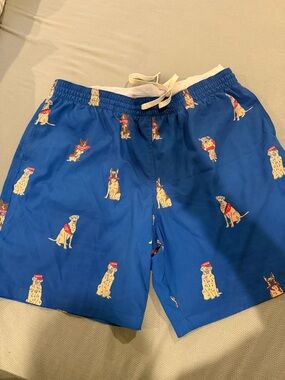 chubbies Royal Blue Swim Trunks with Dog Print XL 7”